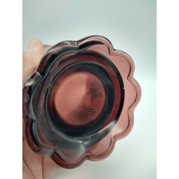 Vintage Amethyst Glass Vase 4” Hand Painted Floral Gold Trim Wear - Picture 9 of 11